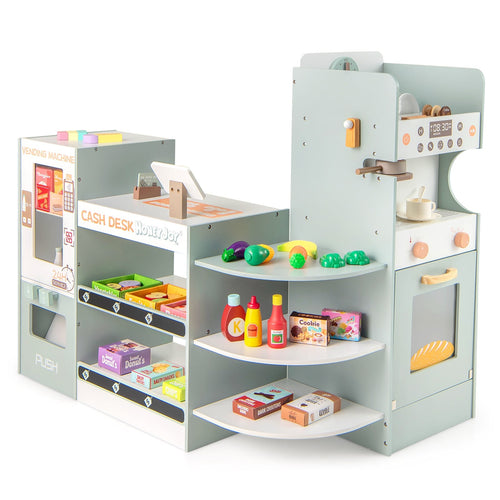 Wooden Kids Grocery Store Playset, Pretend Play Supermarket, Green