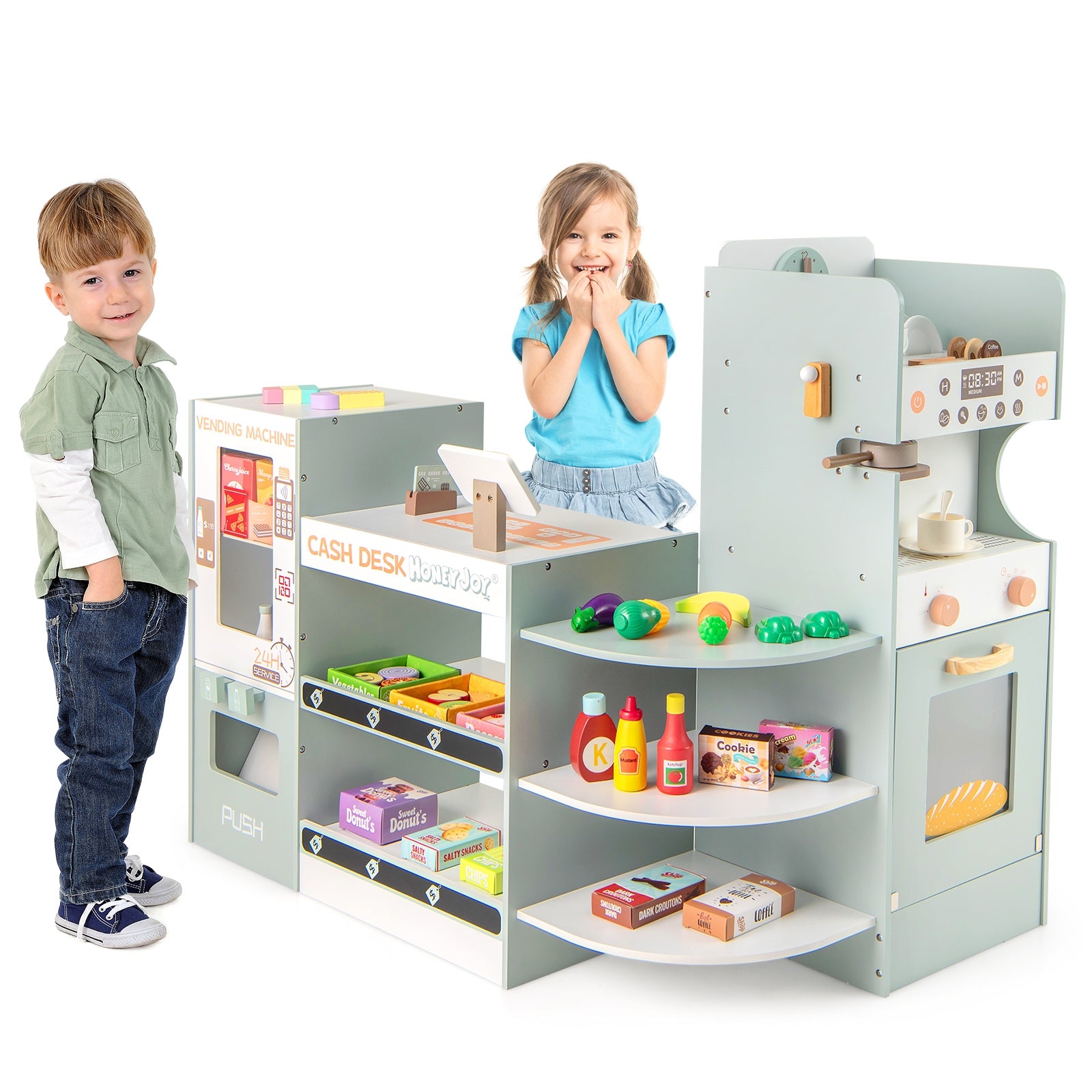 Wooden Kids Grocery Store Playset Pretend Play Supermarket, Green Play Kitchen Sets at Gallery Canada