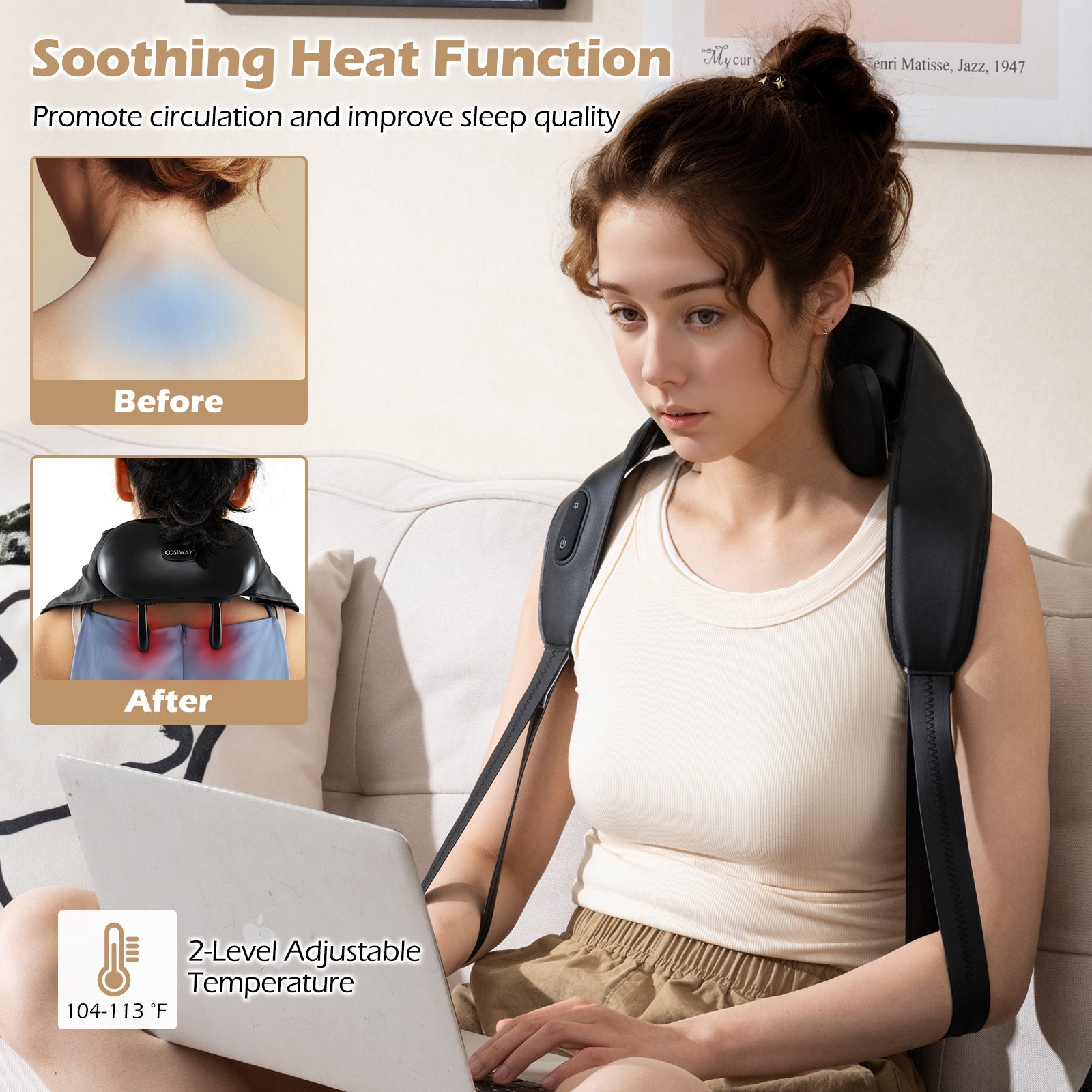 Neck Shoulder Massager with 2 Heat Levels for Pain Relief, Black Spa & Salon at Gallery Canada