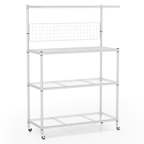 4-Tier Bakers Rack on Wheels with Adjustable Shelves, Silver