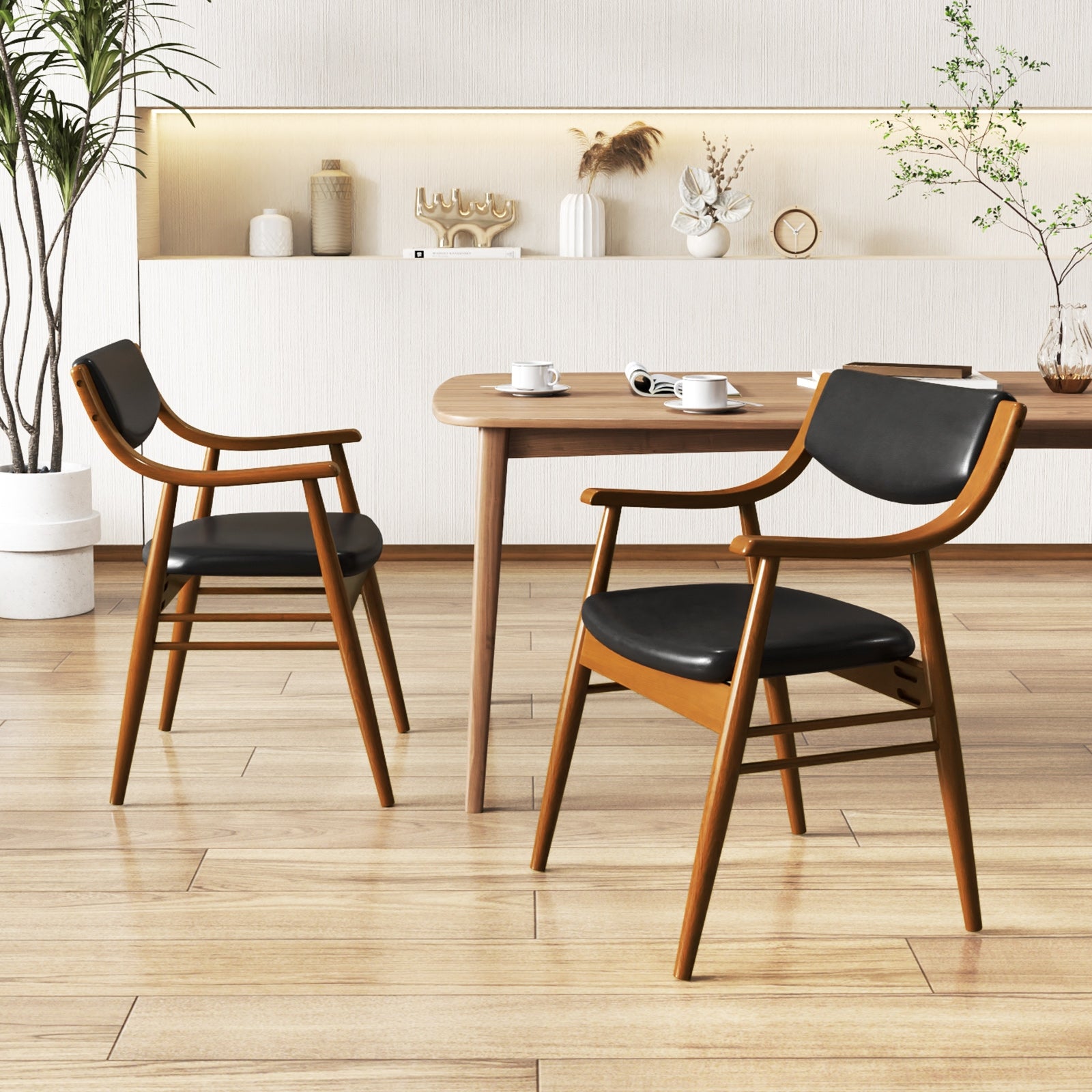 Wooden Dining Chair Set of 2 with Padded Seat and Back, Black Dining Chairs at Gallery Canada