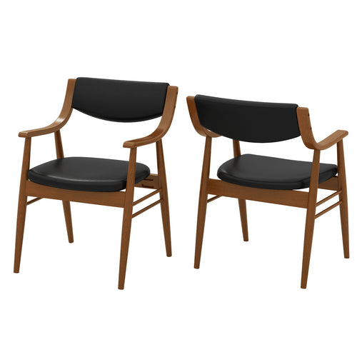 Wooden Dining Chair Set of 2 with Padded Seat and Back, Black