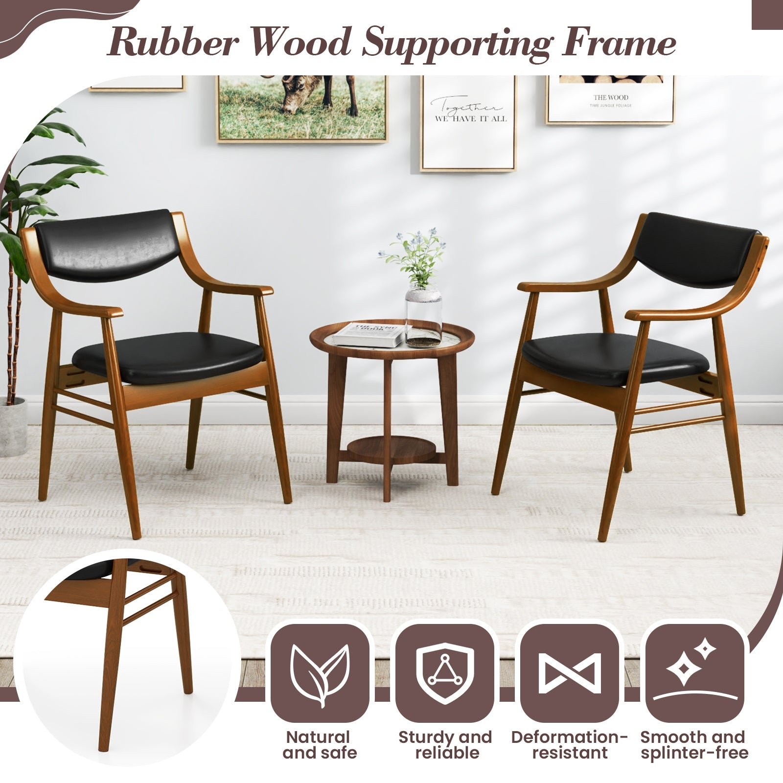 Wooden Dining Chair Set of 2 with Padded Seat and Back, Black Dining Chairs at Gallery Canada