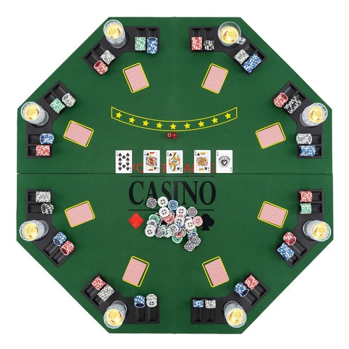 8-Player Foldable Poker Table Top, With Carrying Bag, Green