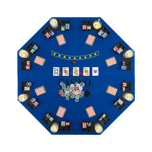 8-Player Foldable Poker Table Top with Carrying Bag, Blue