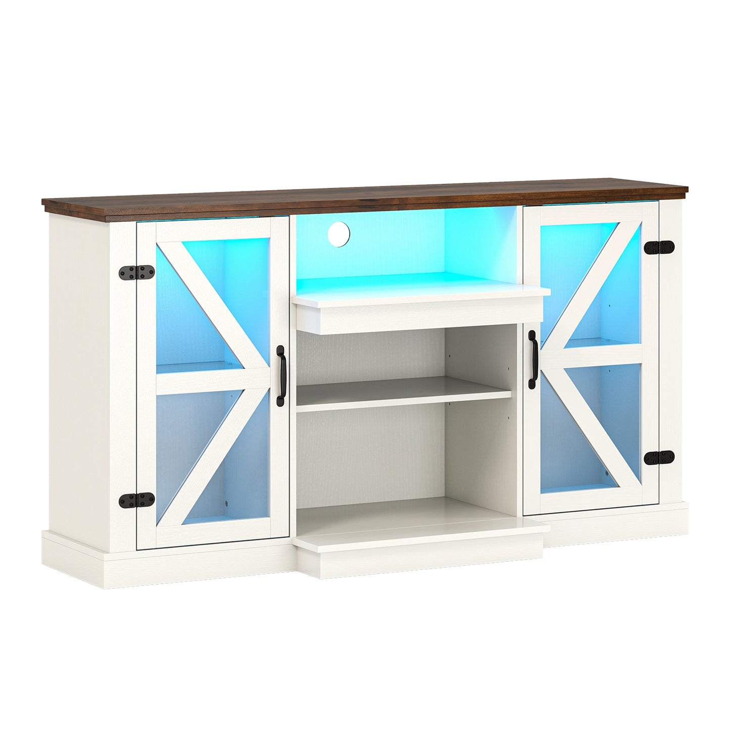 59 Inches Media Console Table with 3-Level Shelves and 22 Dynamic Modes, White Entertainment Centers & TV Stands at Gallery Canada