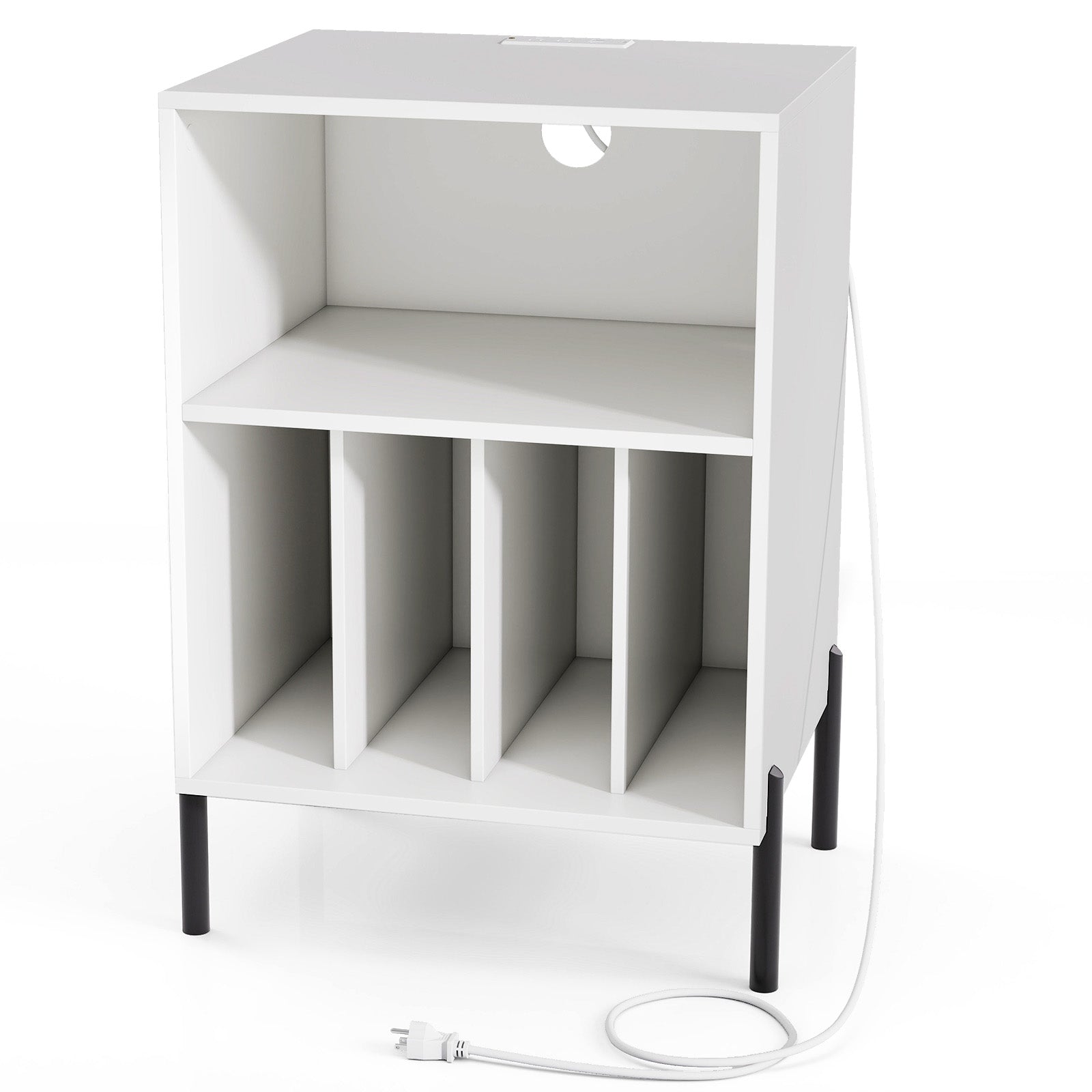 Record Player Stand with Record Storage Shelf and Charging Station, White End & Side Tables White at Gallery Canada