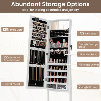 Mirror Jewelry Cabinet with 20 Warm Lights and 4 Tilt Angles, White Floor Mirrors at Gallery Canada