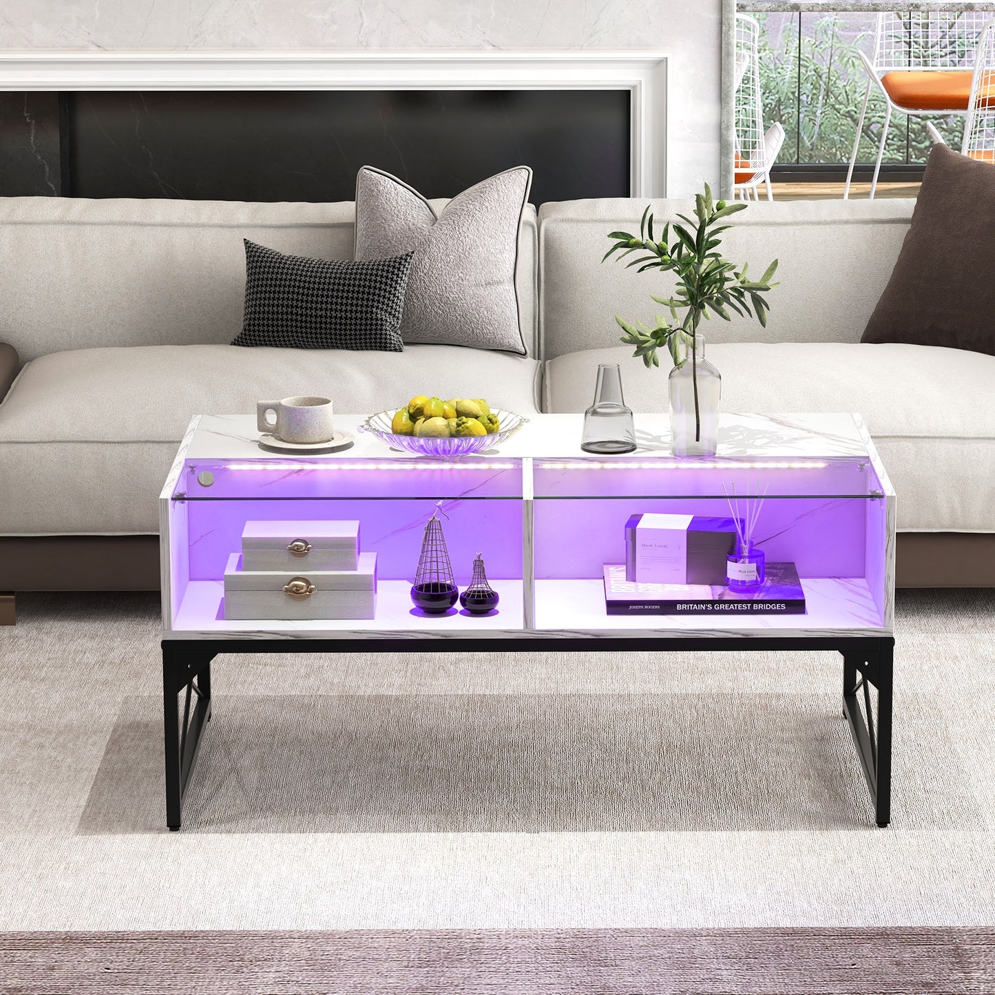 Center Table with Faux Marble and Tempered Glass Top, White Coffee Tables at Gallery Canada