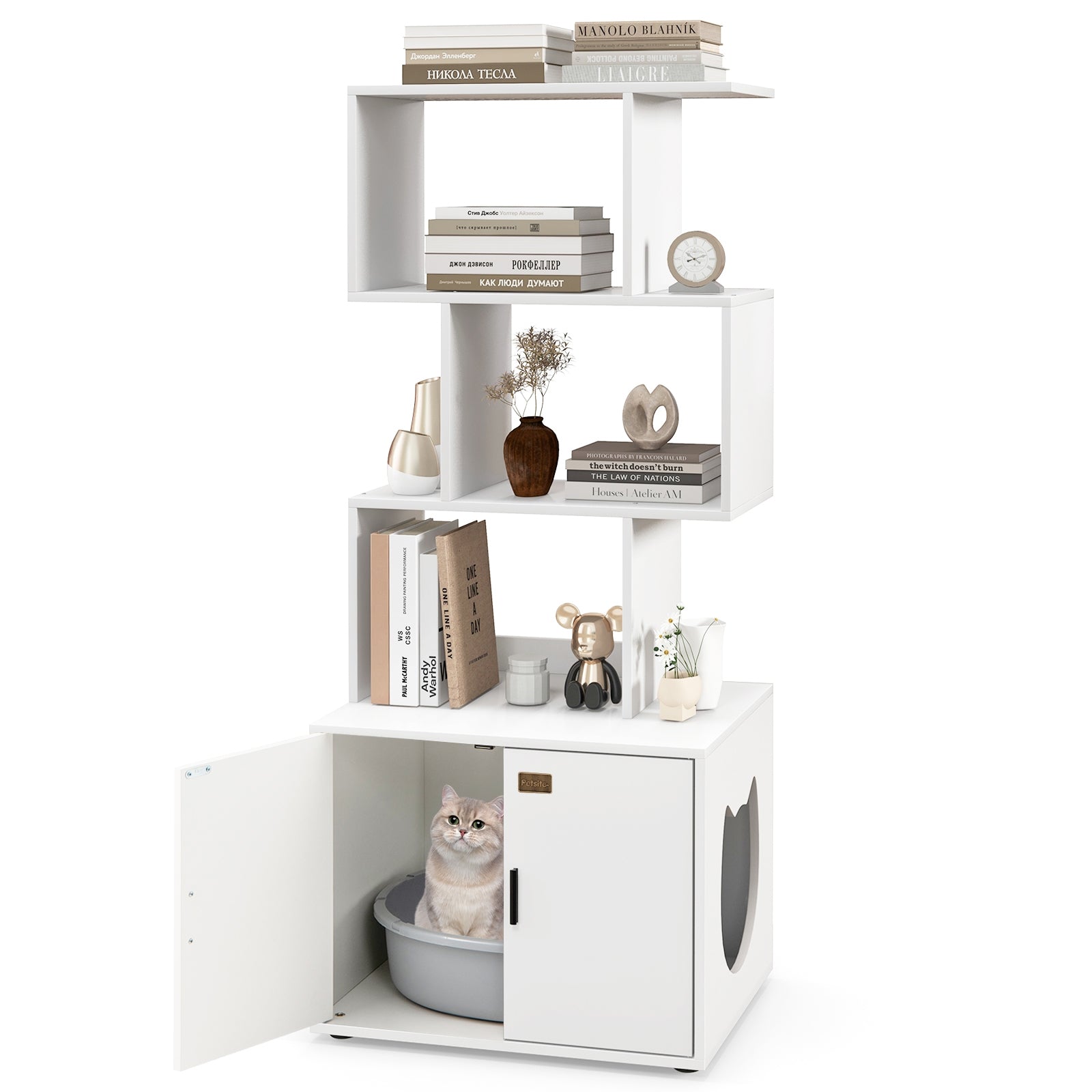 56 Inch Cat Litter Box Enclosure With Storage, White Cat Houses White at Gallery Canada