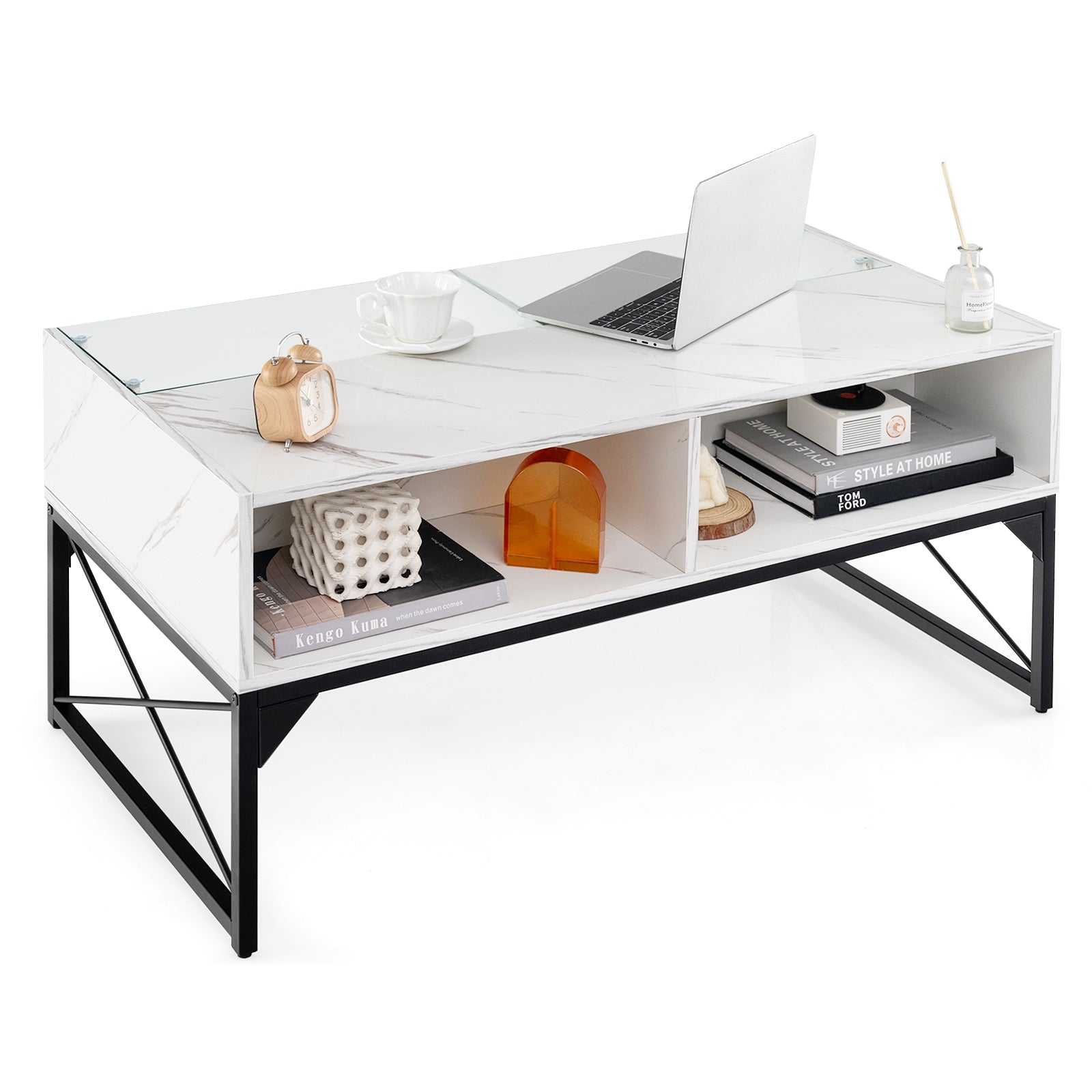 Center Table with Faux Marble and Tempered Glass Top, White Coffee Tables at Gallery Canada