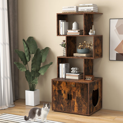 56 Inch Cat Litter Box Enclosure With Storage, Rustic Brown Cat Houses at Gallery Canada