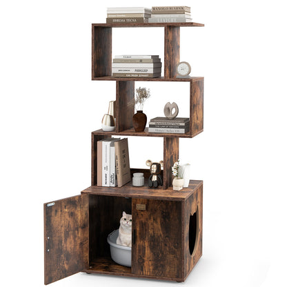 56 Inch Cat Litter Box Enclosure With Storage, Rustic Brown Cat Houses Rustic Brown at Gallery Canada