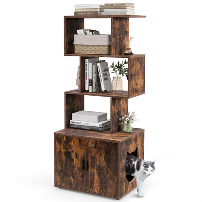 56 Inch Cat Litter Box Enclosure With Storage, Rustic Brown Cat Houses at Gallery Canada