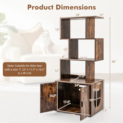 56 Inch Cat Litter Box Enclosure With Storage, Rustic Brown Cat Houses at Gallery Canada