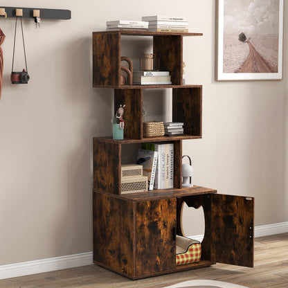 56 Inch Cat Litter Box Enclosure With Storage, Rustic Brown Cat Houses at Gallery Canada
