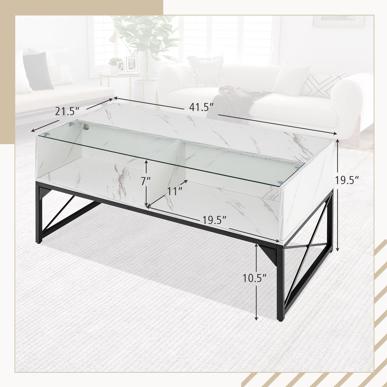 Center Table with Faux Marble and Tempered Glass Top, White Coffee Tables at Gallery Canada