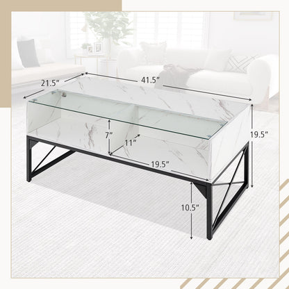 Center Table with Faux Marble and Tempered Glass Top, White Coffee Tables at Gallery Canada