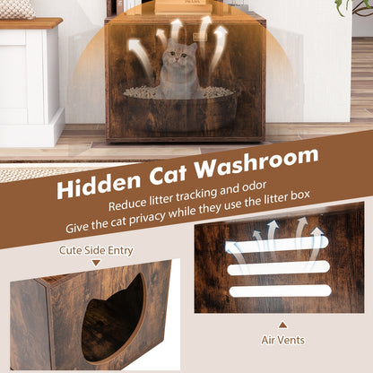 56 Inch Cat Litter Box Enclosure With Storage, Rustic Brown Cat Houses at Gallery Canada