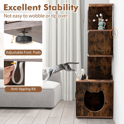 56 Inch Cat Litter Box Enclosure With Storage, Rustic Brown Cat Houses at Gallery Canada