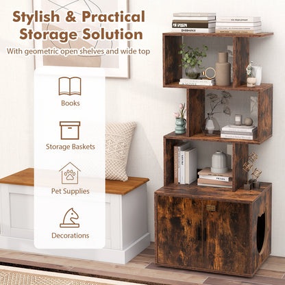 56 Inch Cat Litter Box Enclosure With Storage, Rustic Brown Cat Houses at Gallery Canada
