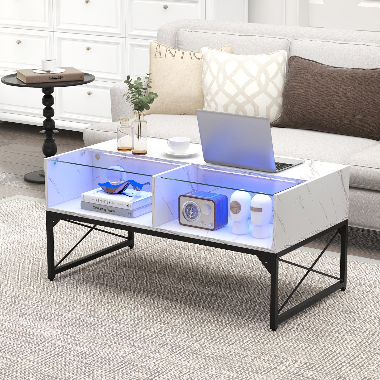 Center Table with Faux Marble and Tempered Glass Top, White Coffee Tables at Gallery Canada