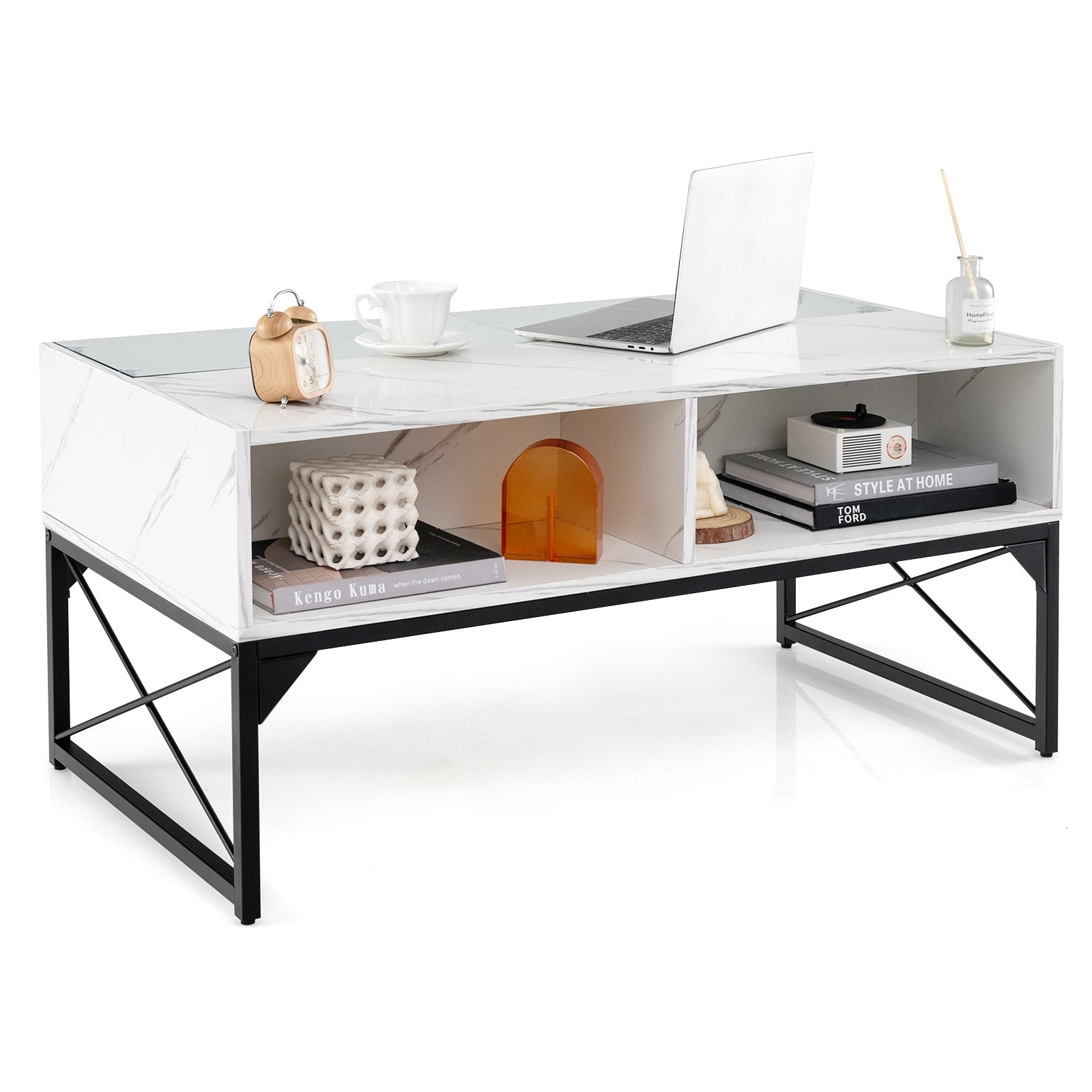 Center Table with Faux Marble and Tempered Glass Top, White Coffee Tables at Gallery Canada