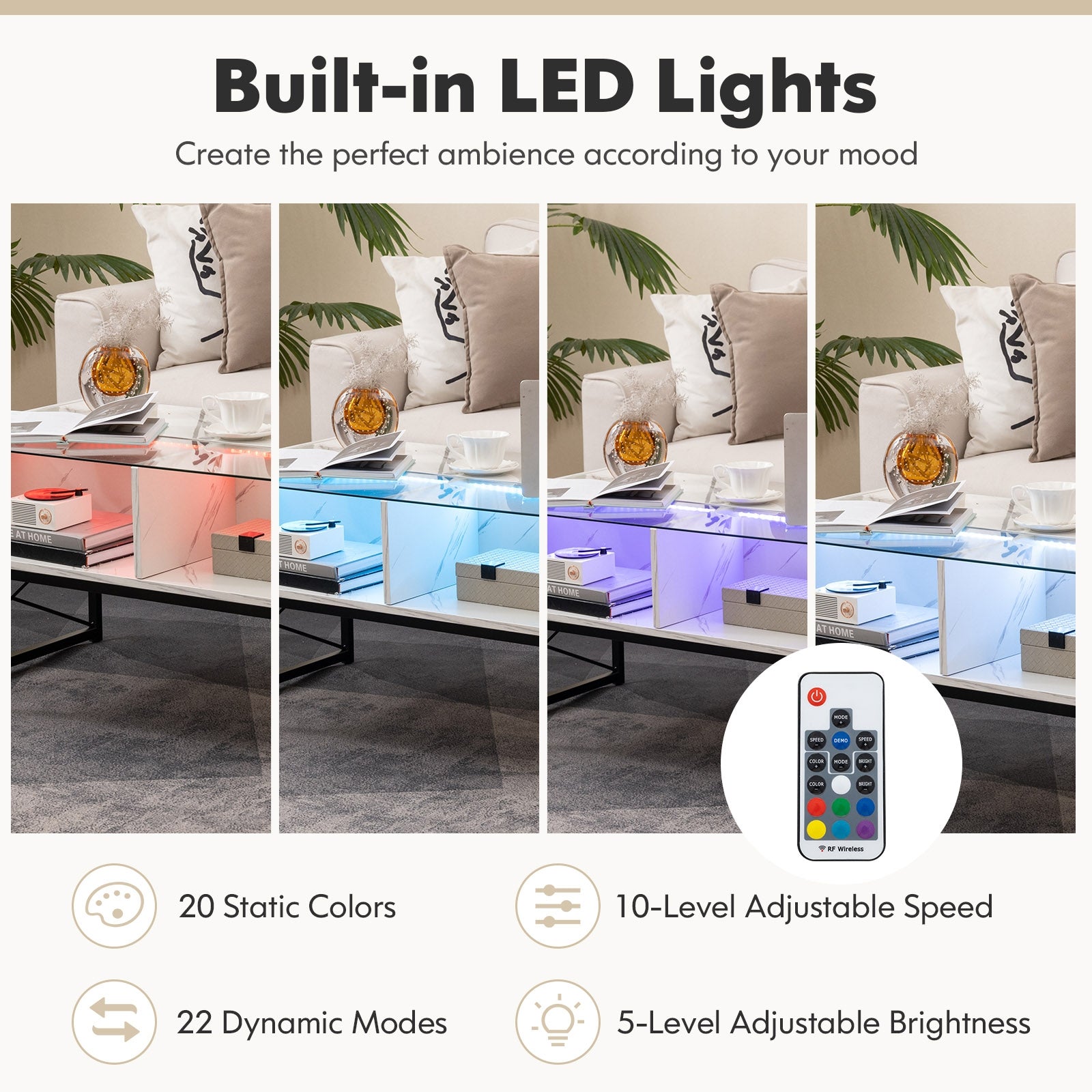 Center Table with Faux Marble and Tempered Glass Top, White Coffee Tables at Gallery Canada