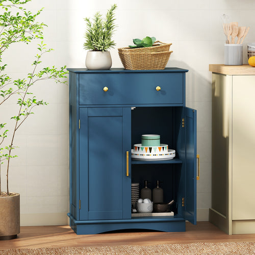 Floor Storage Cabinet with Doors Modern Buffet Sideboard with Drawer and Adjustable Shelf-Navy Blue, Blue
