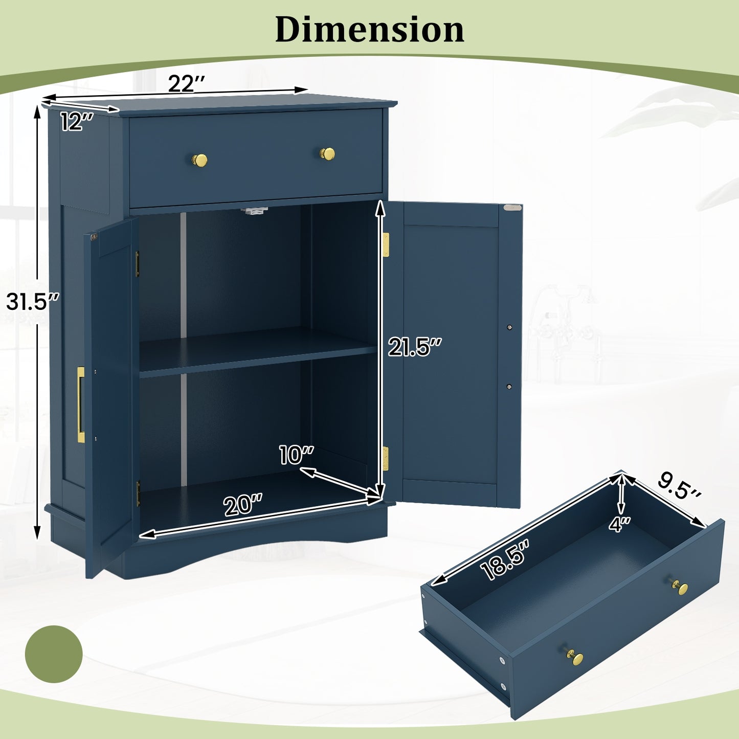 Floor Storage Cabinet with Doors Modern Buffet Sideboard with Drawer and Adjustable Shelf-Navy Blue, Blue Floor Cabinets at Gallery Canada