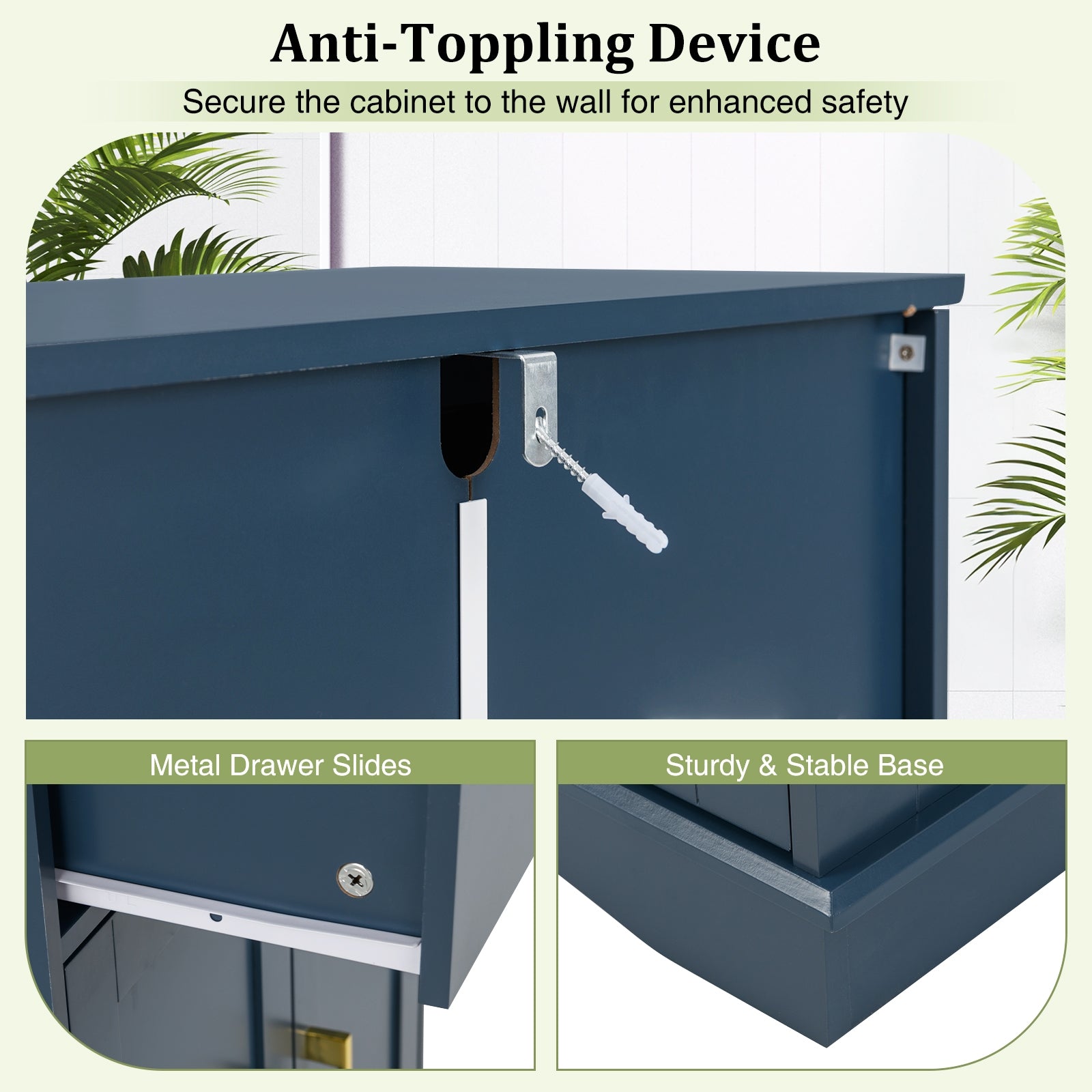 Floor Storage Cabinet with Doors Modern Buffet Sideboard with Drawer and Adjustable Shelf-Navy Blue, Blue Floor Cabinets at Gallery Canada