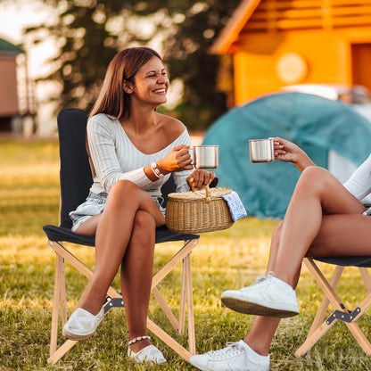 Set of 2 Bamboo Dorm Chair with Storage Pocket for Camping and Fishing, Black Camping Furniture at Gallery Canada