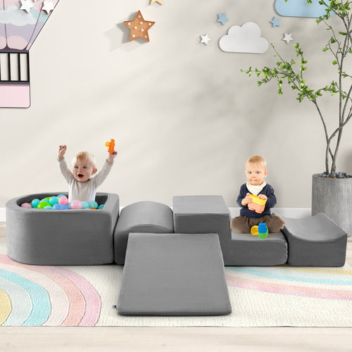 5-Piece Climb And Crawl Playset With Ball Pit, Gray