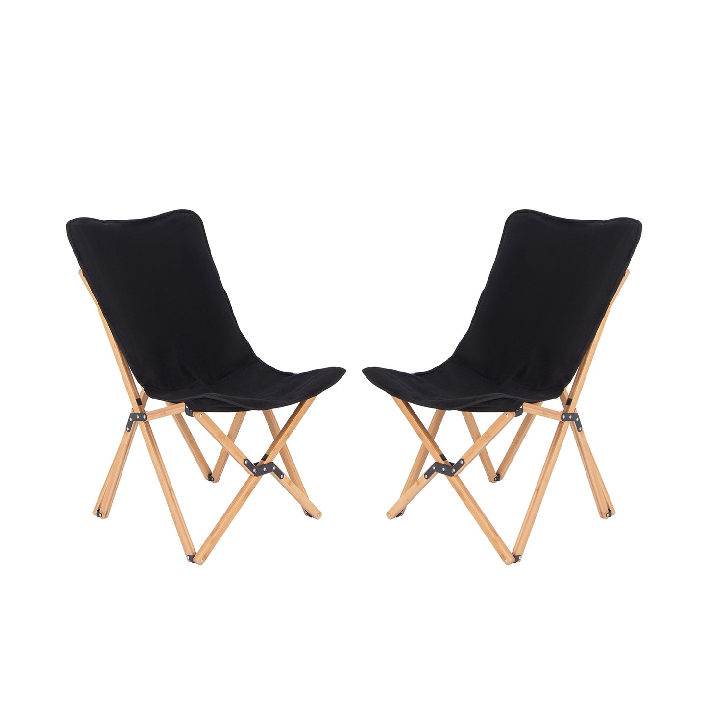 Set of 2 Bamboo Dorm Chair with Storage Pocket for Camping and Fishing, Black Camping Furniture at Gallery Canada