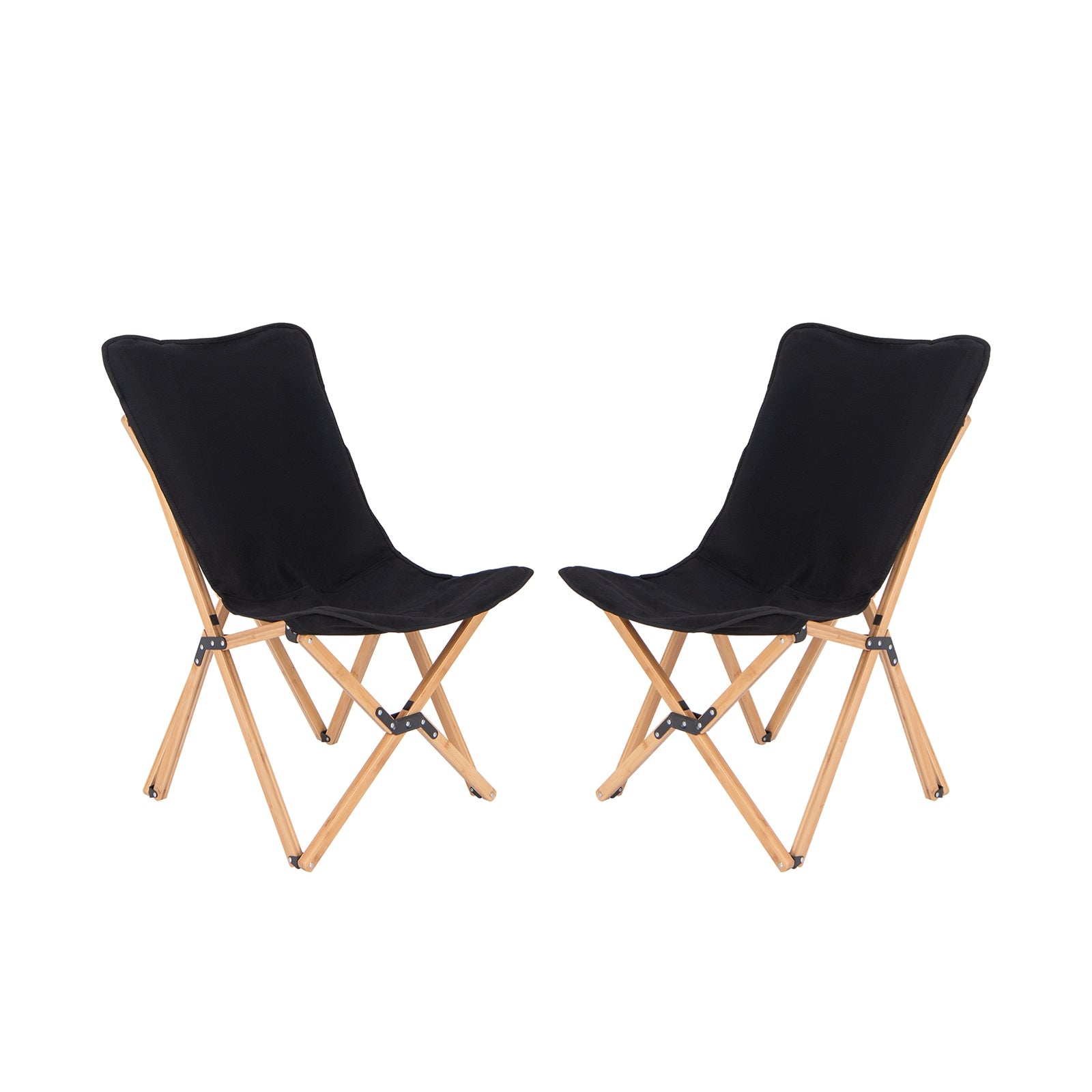 Set of 2 Bamboo Dorm Chair with Storage Pocket for Camping and Fishing, Black Camping Furniture at Gallery Canada