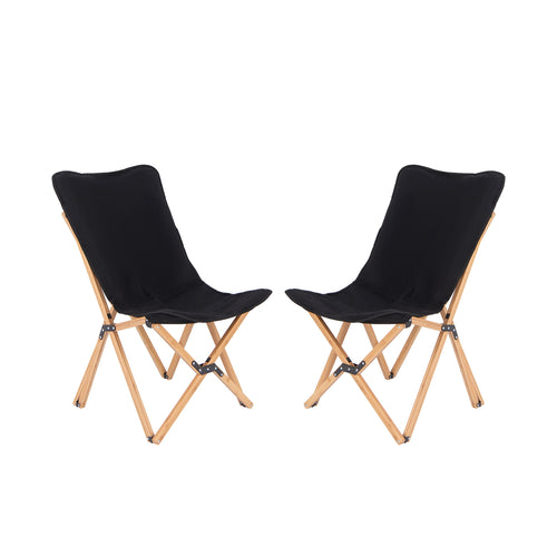 Bamboo Dorm Chair Set of 2, With Storage Pocket, Black