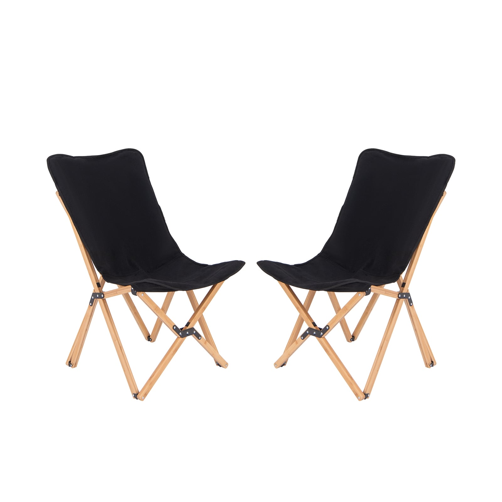 Bamboo Dorm Chair Set of 2, With Storage Pocket, Black Camping Furniture at Gallery Canada