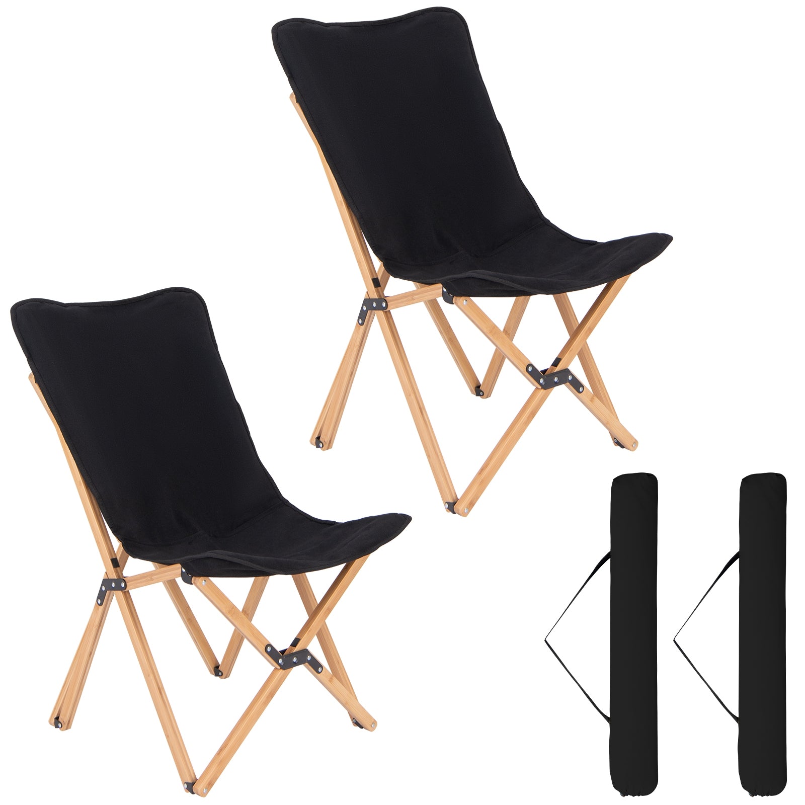 Set of 2 Bamboo Dorm Chair with Storage Pocket for Camping and Fishing, Black Camping Furniture at Gallery Canada