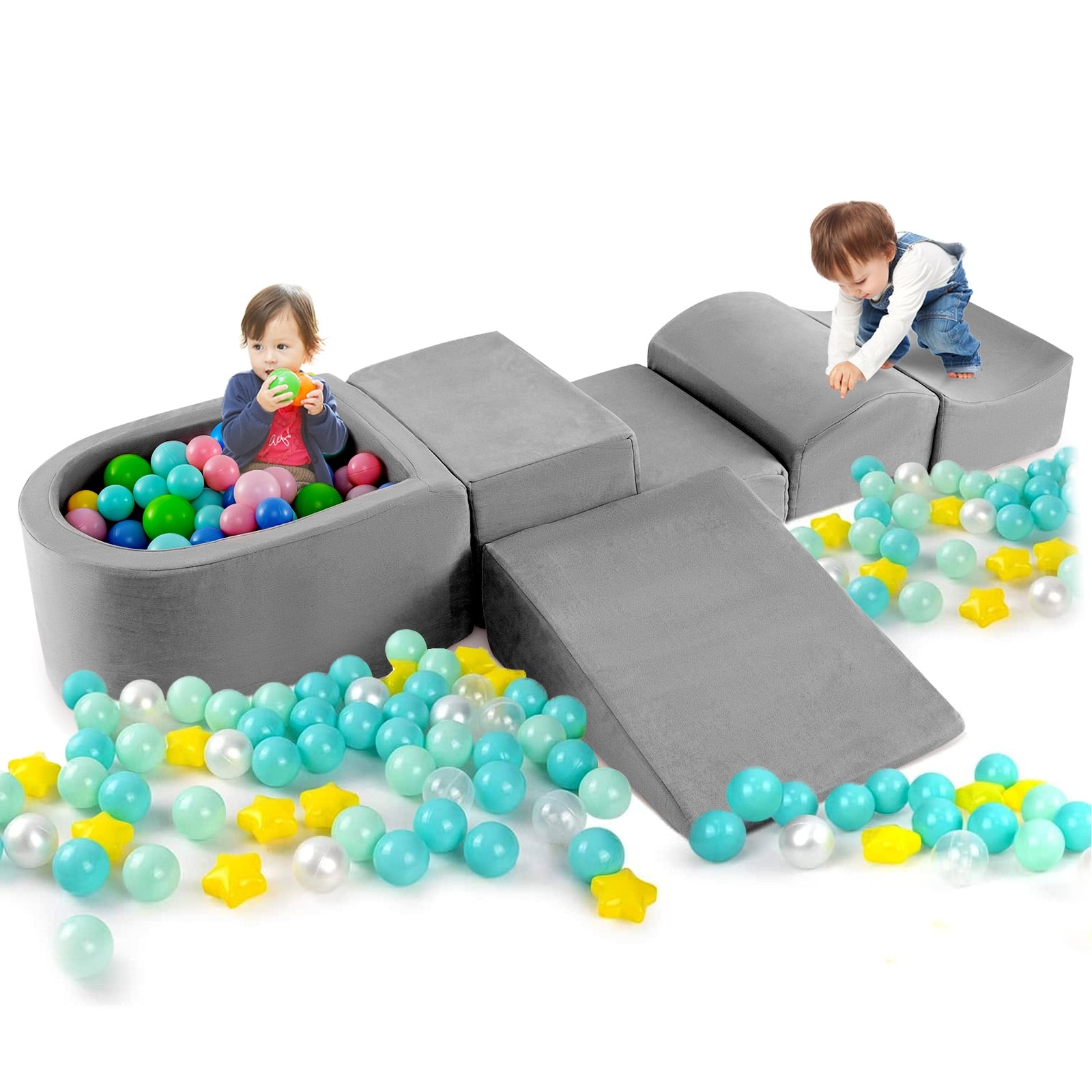 5-Piece Climb And Crawl Playset With Ball Pit, Gray Baby Gyms & Playmats Gray at Gallery Canada