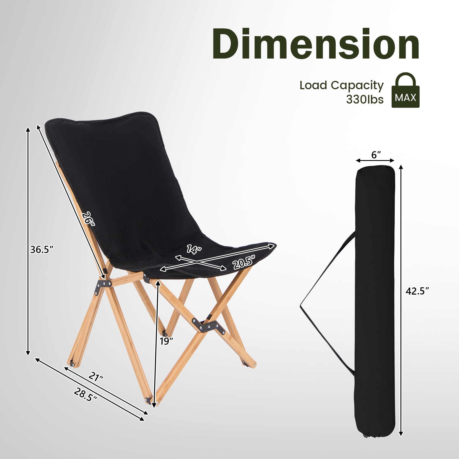 Set of 2 Bamboo Dorm Chair with Storage Pocket for Camping and Fishing, Black Camping Furniture at Gallery Canada
