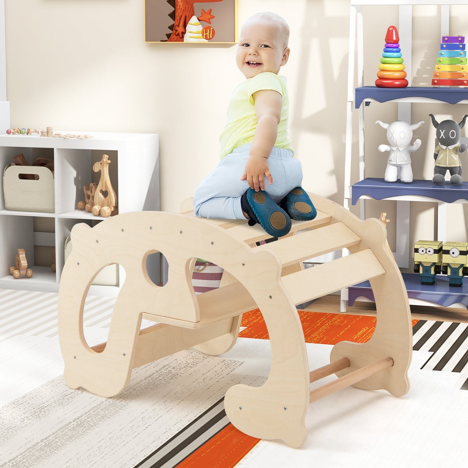 2-in-1 Rocking Horse Arch for Kids Montessori Climbing Toys with Arch Climber, Natural Climbers & Slides at Gallery Canada