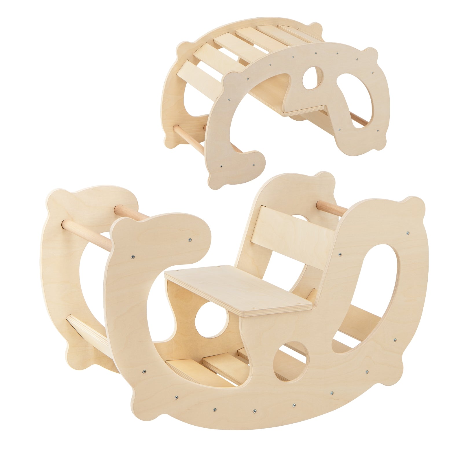 2-in-1 Rocking Horse Arch for Kids Montessori Climbing Toys with Arch Climber, Natural Climbers & Slides Natural at Gallery Canada