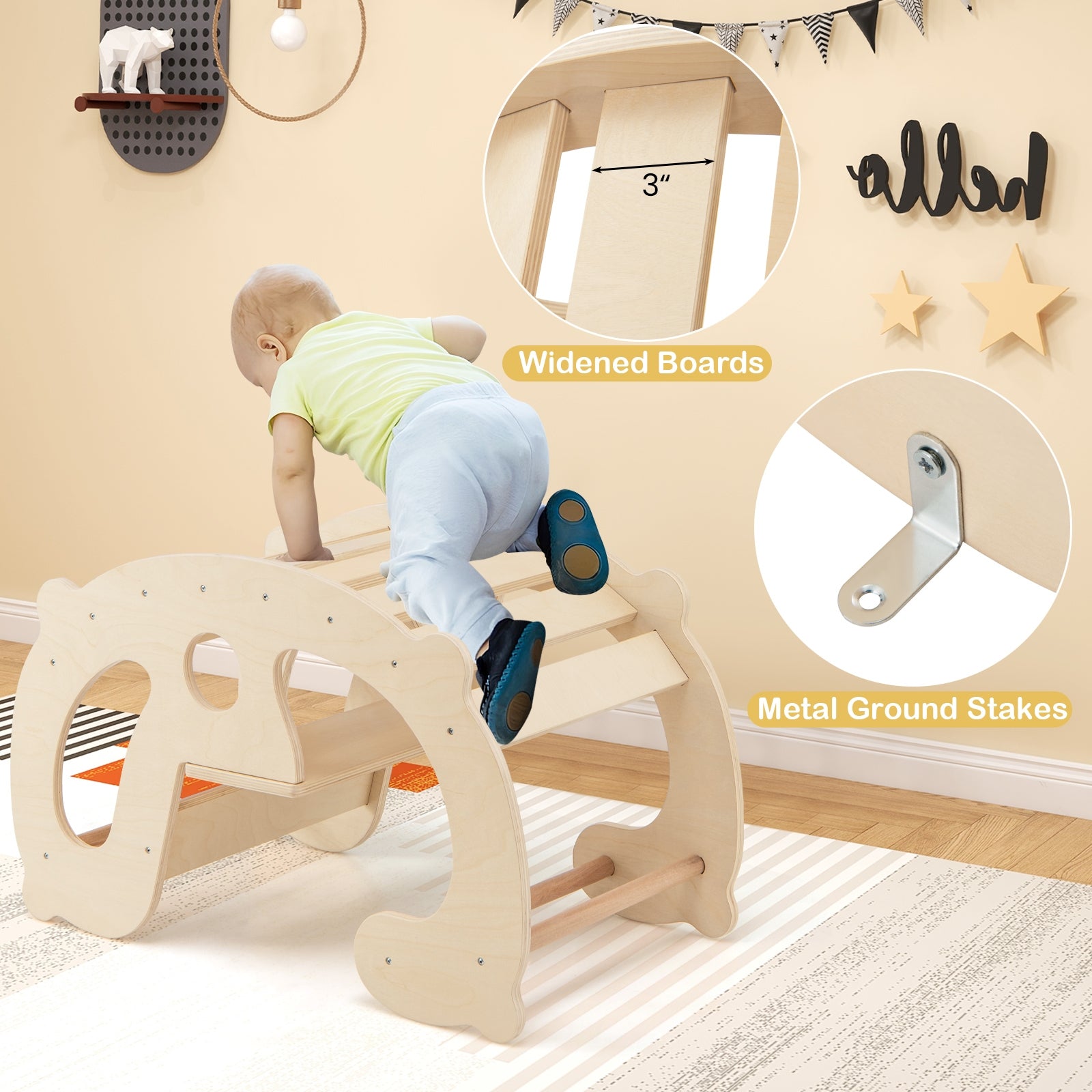 2-in-1 Rocking Horse Arch for Kids Montessori Climbing Toys with Arch Climber, Natural Climbers & Slides at Gallery Canada