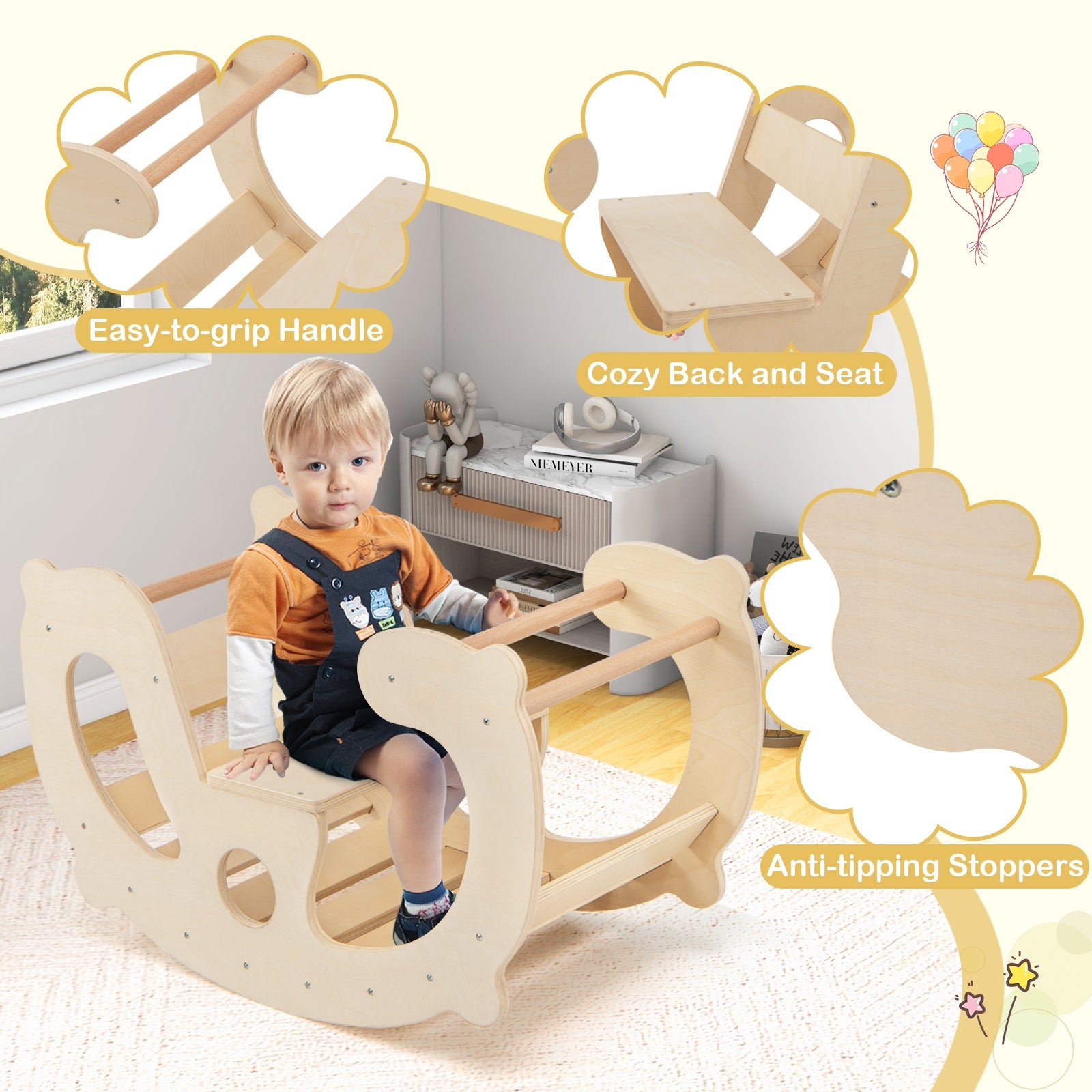 2-in-1 Rocking Horse Arch for Kids Montessori Climbing Toys with Arch Climber, Natural Climbers & Slides at Gallery Canada