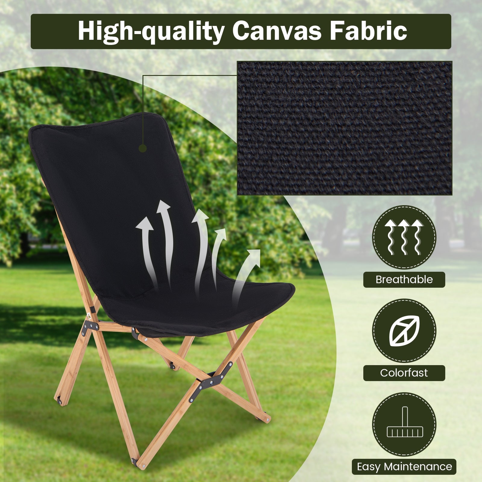 Set of 2 Bamboo Dorm Chair with Storage Pocket for Camping and Fishing, Black Camping Furniture at Gallery Canada