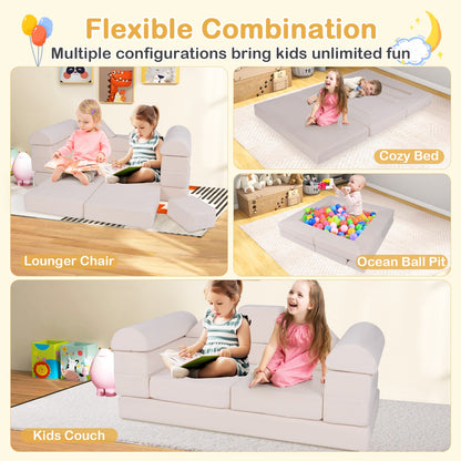9-Piece Climb and Crawl Foam and Floor Playset with Breathable Suede Fabric, Beige Baby Gyms & Playmats at Gallery Canada