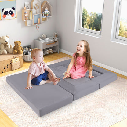 9-Piece Climb and Crawl Foam and Floor Playset with Breathable Suede Fabric, Gray Baby Gyms & Playmats at Gallery Canada