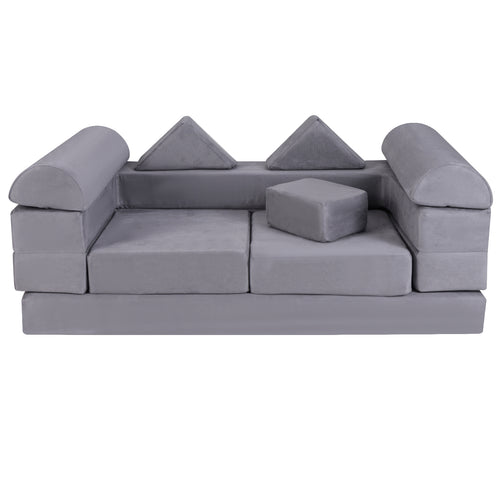 9-Piece Climb and Crawl Foam and Floor Playset with Breathable Suede Fabric, Gray