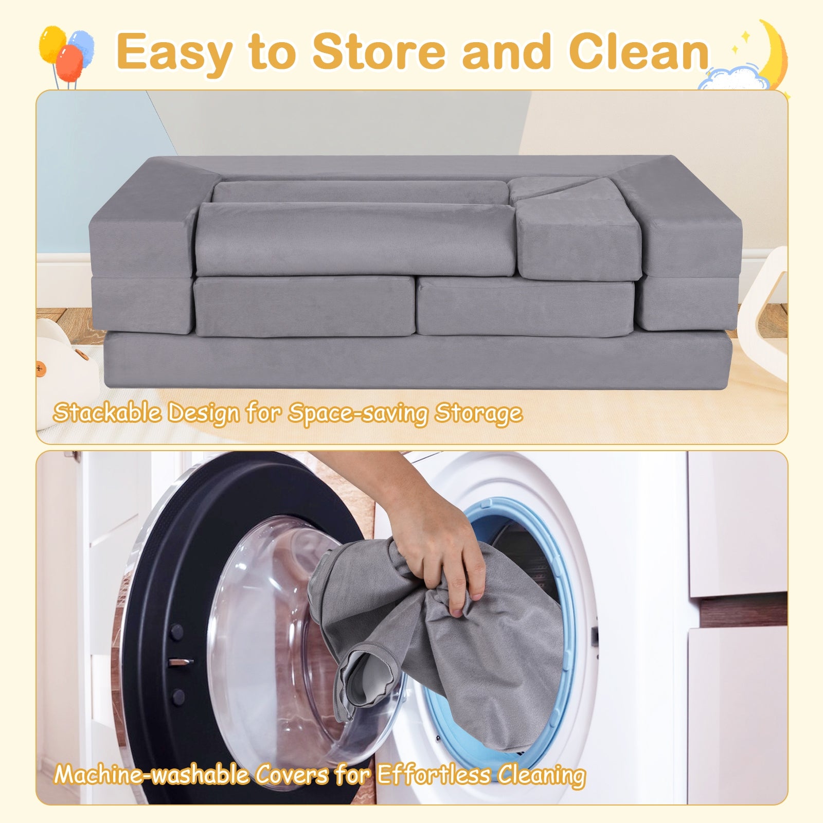 9-Piece Climb and Crawl Foam and Floor Playset with Breathable Suede Fabric, Gray Baby Gyms & Playmats at Gallery Canada