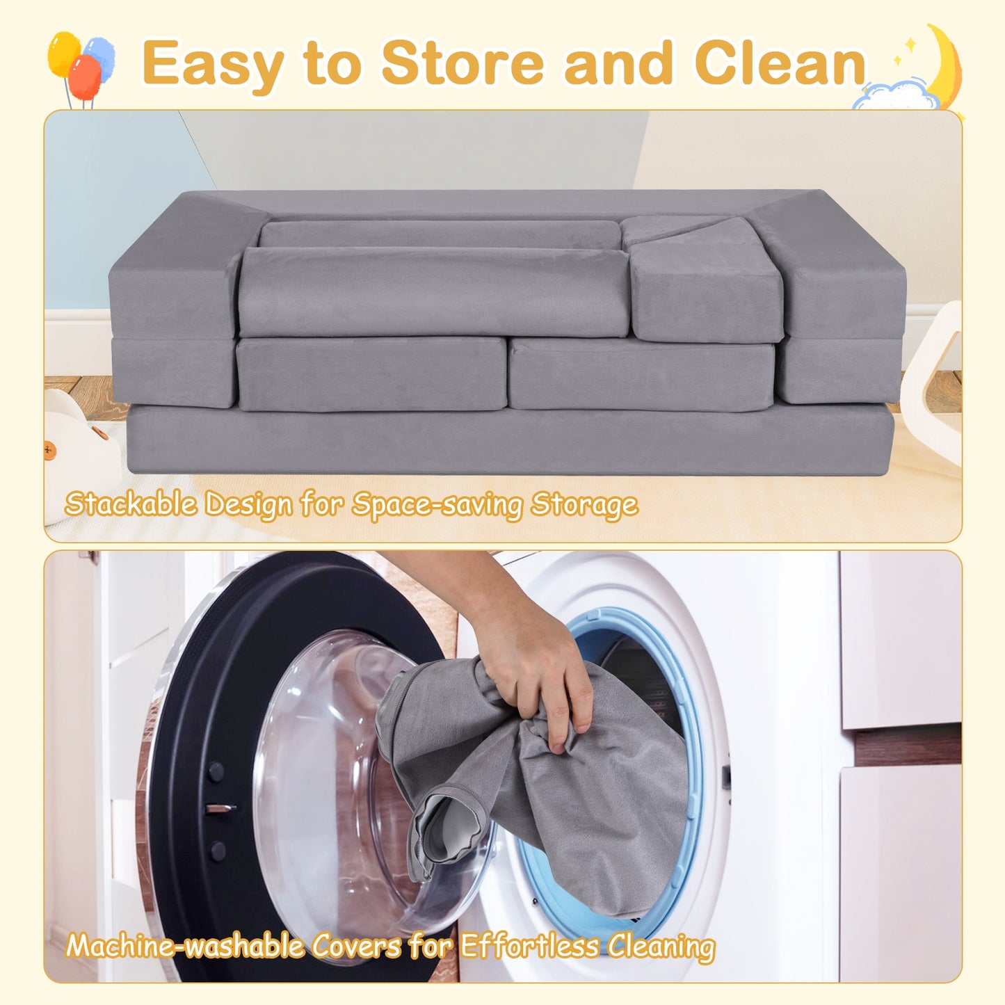 9-Piece Climb and Crawl Foam and Floor Playset with Breathable Suede Fabric, Gray Baby Gyms & Playmats at Gallery Canada